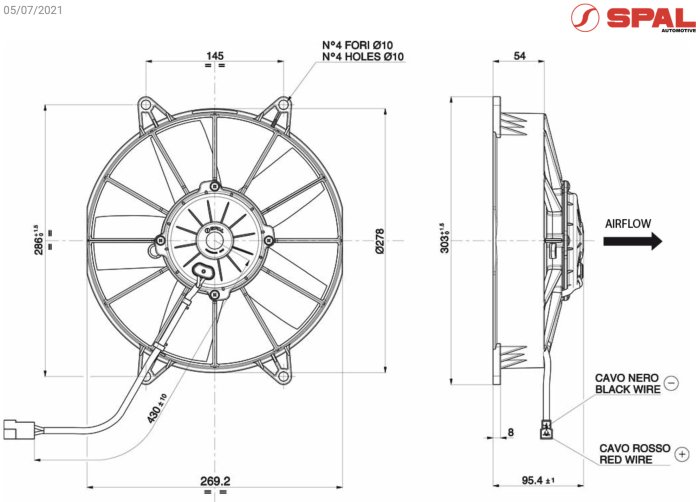 Вентилятор втягивающий (за радиатором) 10" (255mm) 1870 м3/ч SPAL VA15-AP70/LL-39A