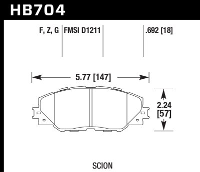 Колодки тормозные HB704F.692 HAWK HPS перед RAV4 