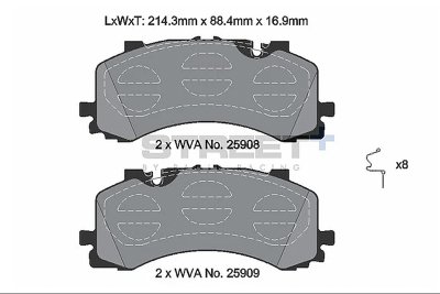Колодки тормозные T8262SP2001 PAGID STREET+ ; перед A6 4A; A7 4K; A8; Q7 4MB; Q8 Akebono 400mm