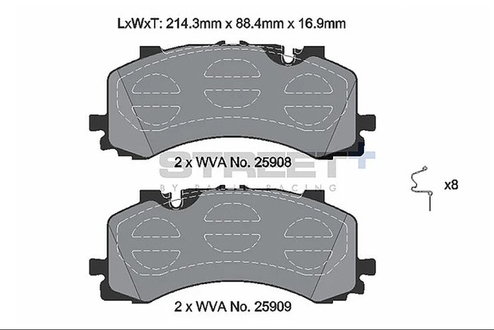 Колодки тормозные T8262SP2001 PAGID STREET+ ; перед A6 4A; A7 4K; A8; Q7 4MB; Q8 Akebono 400mm