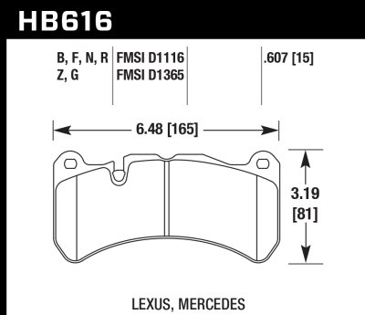 Колодки тормозные HB616Z.607 HAWK PC перед  MB CLK C209 55 AMG; Maserati Levante; WRX STI 2017-&gt;