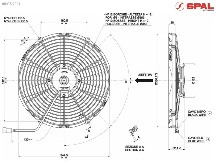 Вентилятор втягивающий (за радиатором) 13" (330mm) 1980 м3/ч SPAL VA13-AP51/C-35A