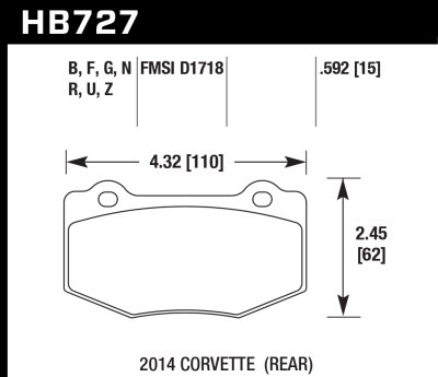 Колодки тормозные HB727F.592 HAWK HPS; 15mm