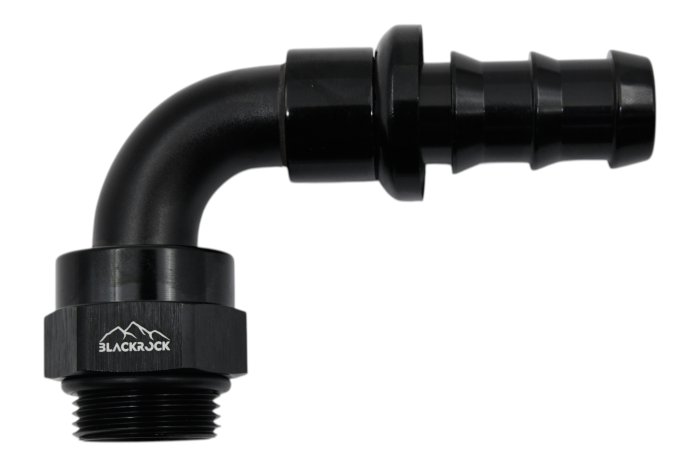 - 10 AN (10AN AN10) фитинг 90° ПАПА M22 x 1,5 mm, PUSH FIT, BLACKROCK LAB, P10-090-M22BK