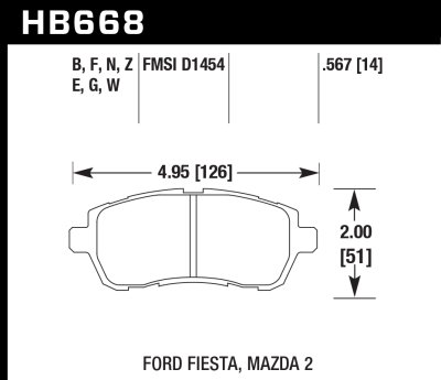 Колодки тормозные HB668G.567 HAWK DTC-60 Mazda 2, Ford Fiesta 2011-2019