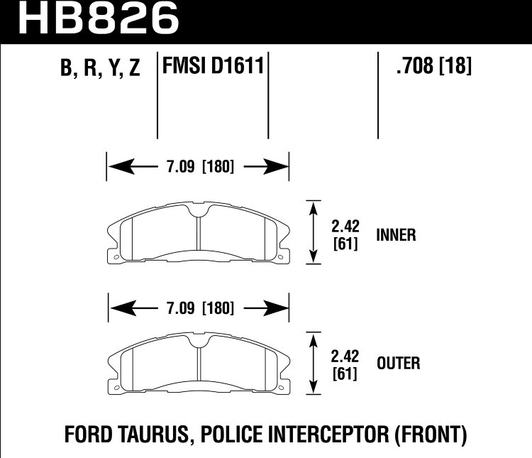 Колодки тормозные HB826B.708 HAWK HPS 5.0  Ford Explorer AWD передние 2010-2019