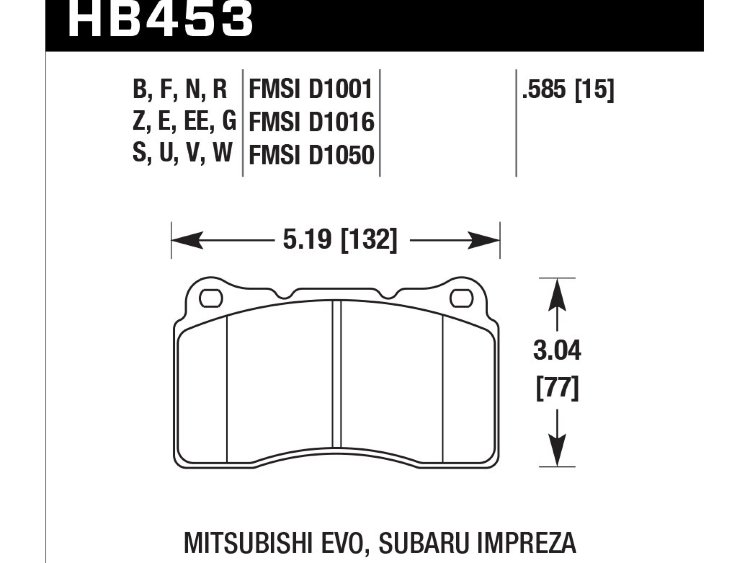 Колодки тормозные HB453G.585 HAWK DTC-60 Mitsubishi EVO, Subaru Impreza 15 mm