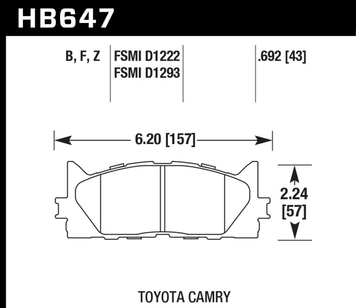 Колодки тормозные HB647F.692 HAWK HPS передние TOYOTA CAMRY 2007-2018