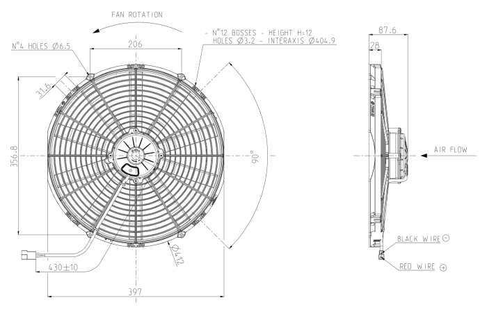 Вентилятор толкающий (перед радиатором) 16" (385mm) 3540 м3/ч SPAL VA18-AP70/LL-86S