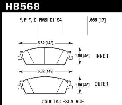 Колодки тормозные HB568Z.666 HAWK Perf. Ceramic Cadillac Escalade, Chevrolet Suburban зад 2007-2014