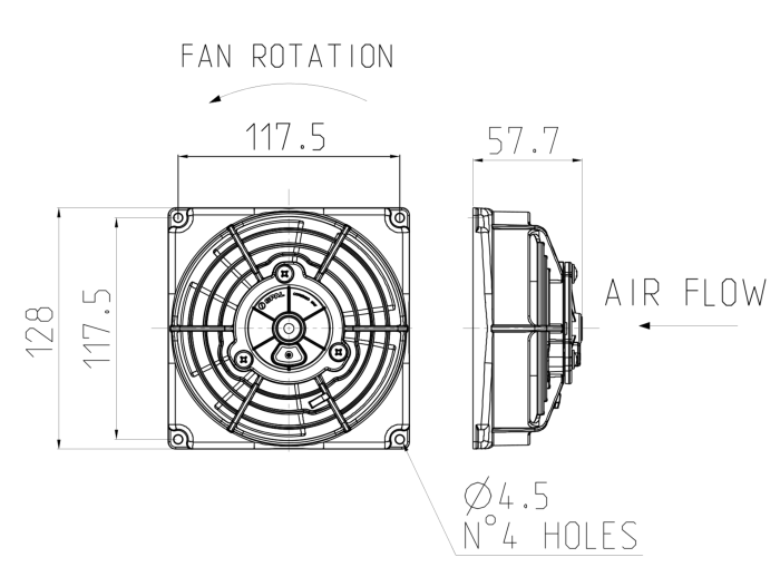 Вентилятор толкающий (перед радиатором) 4.5" (115mm) 400 м3/ч SPAL VA69A-A101-87S