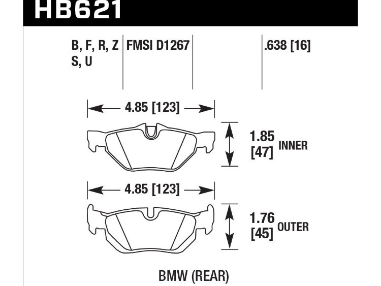Колодки тормозные HB621F.638 HAWK HPS BMW E90/E91/E92 318/320/325/330/E87 130i  Rear