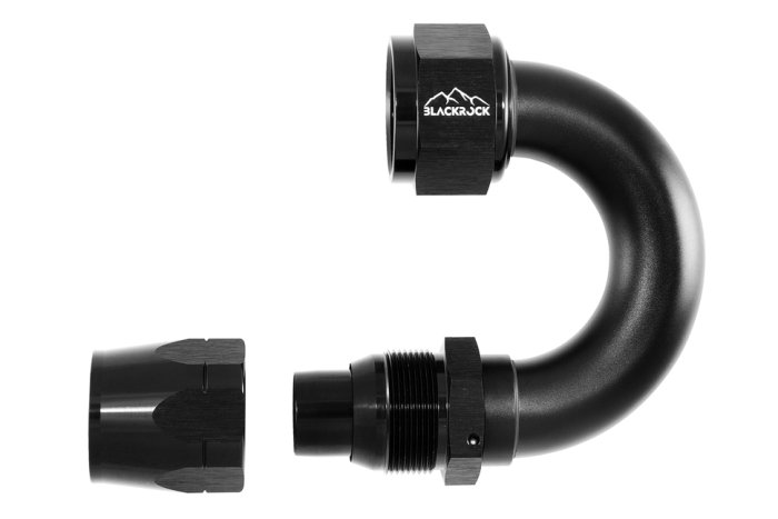 - 16 AN (16AN AN16) фитинг 180°, 20 серия Cutter Style, BLACKROCK LAB A16-180-2BK