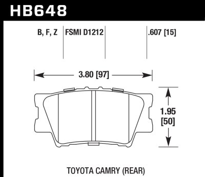Колодки тормозные HB648F.607 HAWK HPS задние TOYOTA CAMRY 2007-2018 / RAV 4 2005-&gt;