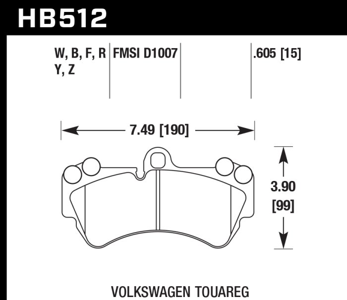 Колодки тормозные HB512Z.605 HAWK PC  перед PORSCHE Cayenne (955); VW Touareg 330 мм; HPB тип 4