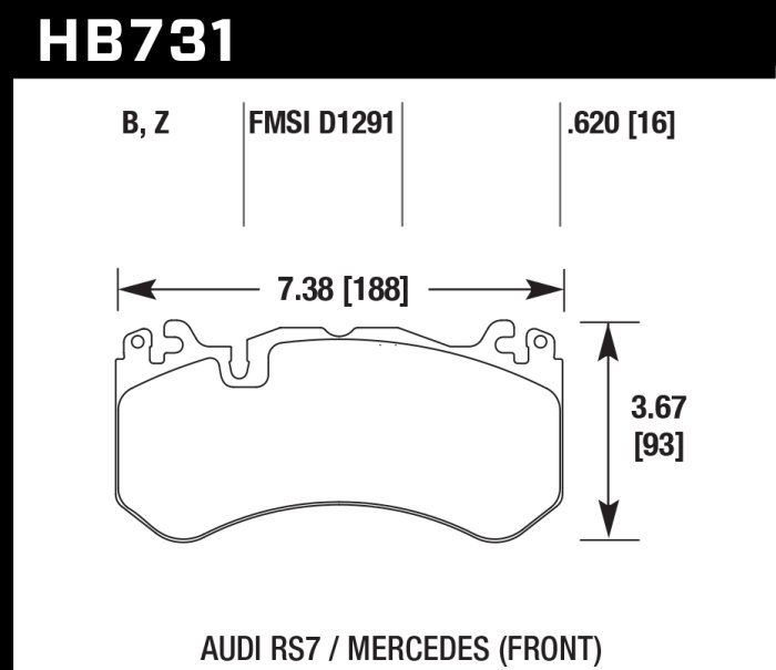 Колодки тормозные HB731Z.620 HAWK PC; MB ML 63AMG, GL 63 AMG W166; AUDI RS6 MK3 4F; RS7 4GA,