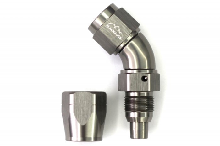 - 6 AN (6AN AN6) фитинг 45°, Full Flow серия BLACKROCK LAB A06-045-3Ti