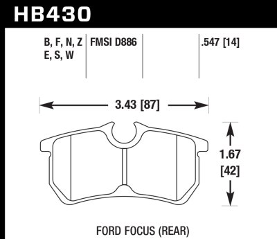 Колодки тормозные HB430W.547 HAWK DTC-30; Ford Focus (Rear) 14mm