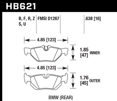 Колодки тормозные HB621U.638 HAWK DTC-70 BMW (Rear) BMW E90/E91/E92 318/320/325/330/E87 130i