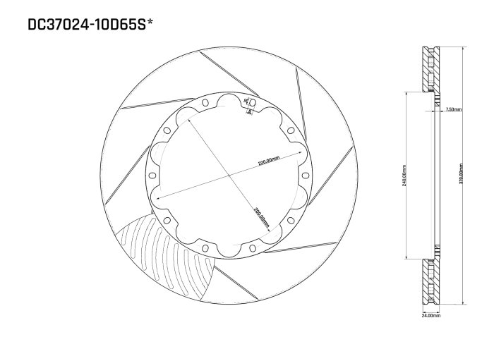 Ротор тормозного диска 370*24mm, DC Brakes DC37024-10D65S, D крепеж, (задние BMW M F8x; G8x)
