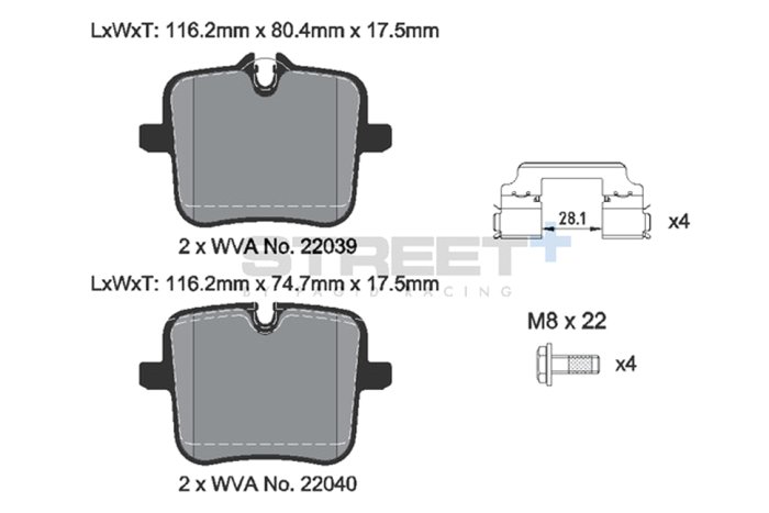 Колодки тормозные T8268SP2001 PAGID STREET+ ; задние BMW M5 F90;  X3 G01, X5 G05, X6 G06, X7 G07