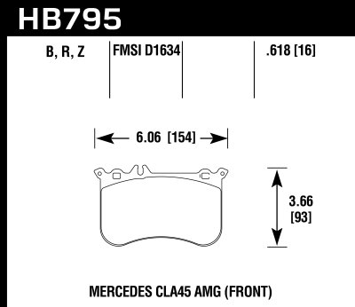 Колодки тормозные HB795Z.618 HAWK PC переднние MB A45 AMG (W176); CLA 45 AMG (C117); GLA 45
