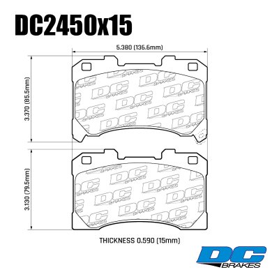 Колодки тормозные DC2450N15 DC Brakes RE26, передние TOYOTA YARIS GR 1.6 2020->