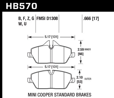 Колодки тормозные HB570N.666 HAWK HP Plus передние MINI COOPER 2 (R56) / BMW 1 (E87) 116i, 118i