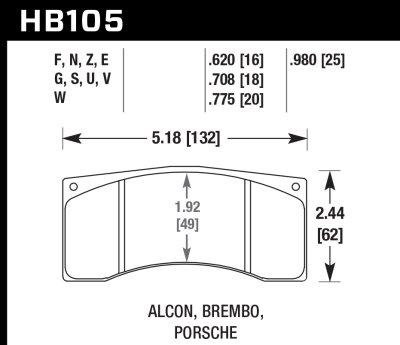 Колодки тормозные HB105U.708 HAWK DTC-70; Brembo 18mm