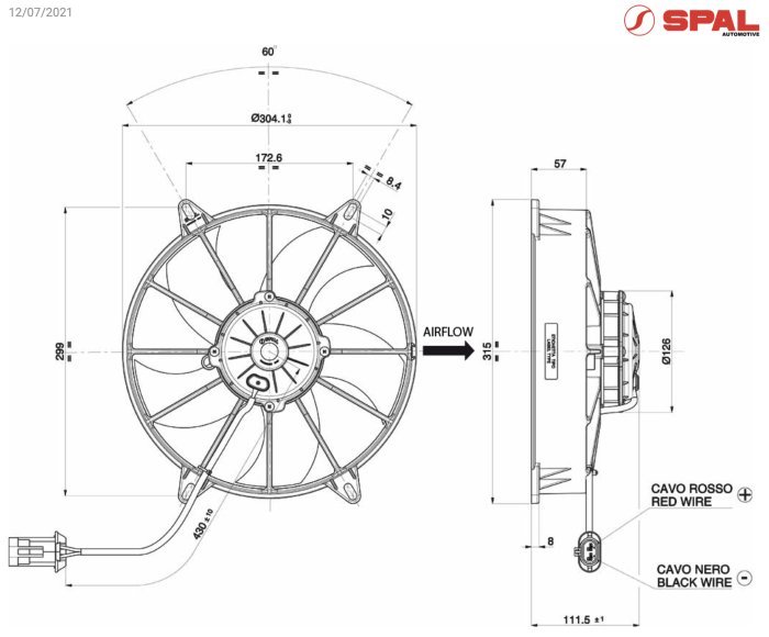Вентилятор втягивающий (за радиатором) 11" (280mm) 2720 м3/ч SPAL VA03-AP90/LL-68A