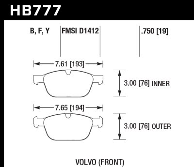 Колодки тормозные HB777F.750 HAWK HPS; передние VOLVO XC60; XC90