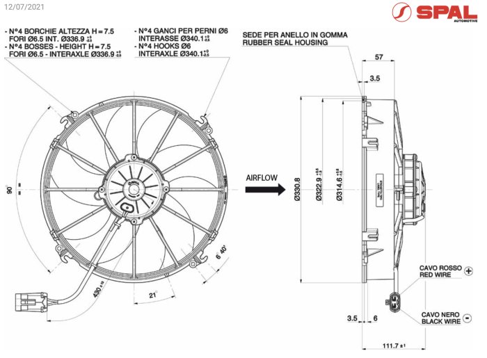 Вентилятор втягивающий (за радиатором) 12" (305mm) 3170 м3/ч SPAL VA01-AP90/LL-66A