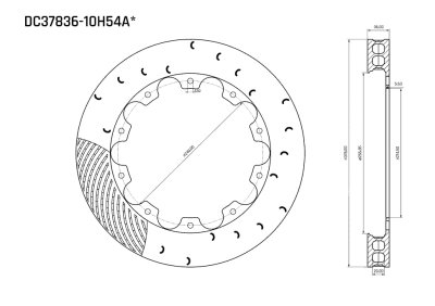 Ротор тормозного диска 378*36mm, DC Brakes DC37836-10H54A, H крепеж