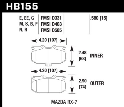 Колодки тормозные HB155E.580 HAWK Blue 9012 передние MAZDA RX-7