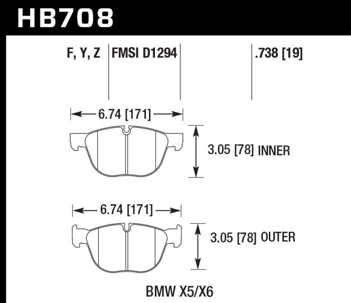 Колодки тормозные HB708Z.738 HAWK PC передние BMW X5 E70, F15; X6 E71, F16