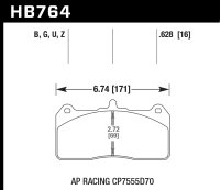 Колодки тормозные HB764B.628 HAWK HPS 5.0 AP Racing CP7555D70; Caliper CP8520 / CP8521 / CP8522