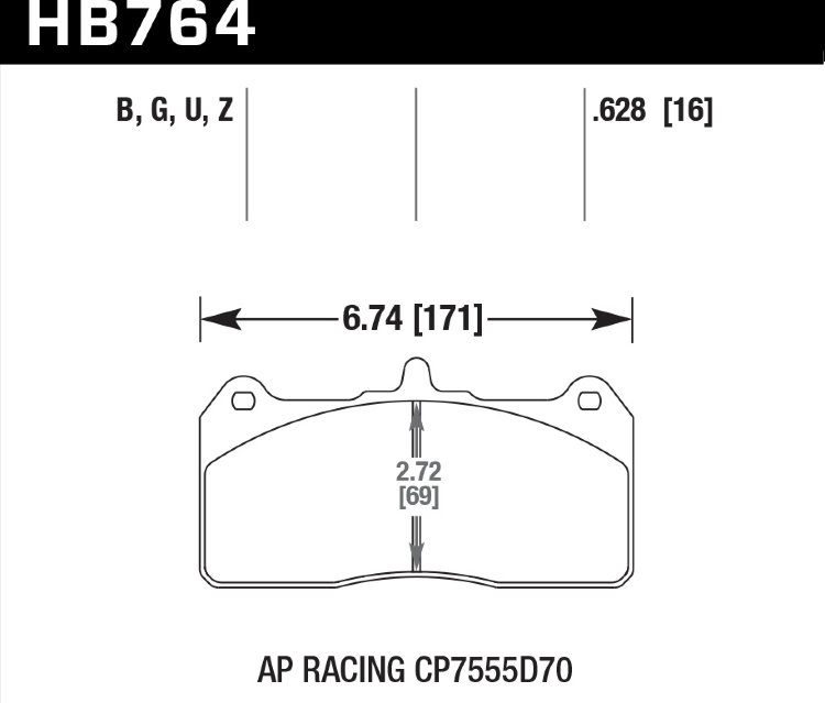 Колодки тормозные HB764B.628 HAWK HPS 5.0 AP Racing CP7555D70; Caliper CP8520 / CP8521 / CP8522