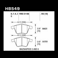 Колодки тормозные HB549F.702 HAWK HPS передние MAZDA 3 MPS, 6 MPS / FORD Focus 2 ST / OPEL VECTRA 2, - Колодки тормозные HB549F.702 HAWK HPS передние MAZDA 3 MPS, 6 MPS / FORD Focus 2 ST / OPEL VECTRA 2,