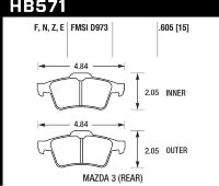 Колодки тормозные HB571F.605 HAWK HPS задние FORD C-MAX, FOCUS 2 / MAZDA 3,5 / SAAB 9-3 / (с пружино