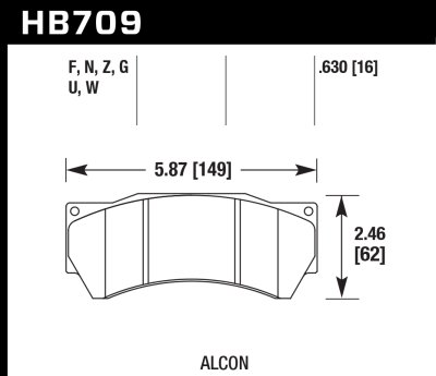 Колодки тормозные HB709F.630 HAWK HPS, REVO by Alcon MONO 6, Alcon Monoblock 6 CAR97
