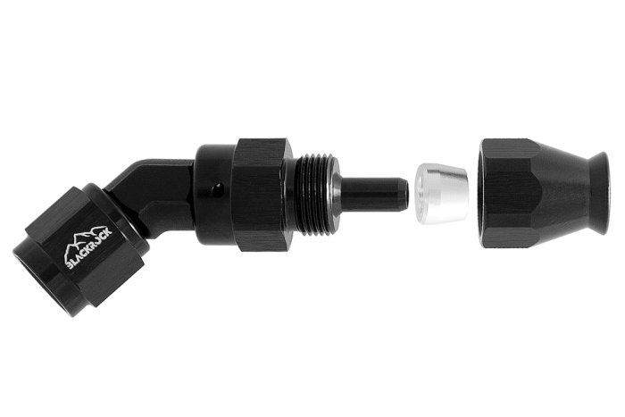 - 4 AN (4AN AN4) фитинг 45° D-04 алюминий BLACKROCK LAB T04-045-6BK тефлоновый шланг (600 серия)