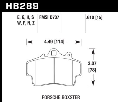 Колодки тормозные HB289N.610 HAWK HP Plus  Porsche Boxster