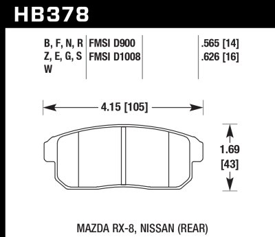 Колодки тормозные HB378E.565 HAWK Blue 9012  Mazda RX-8, задние