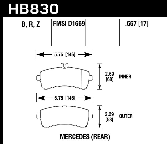 Колодки тормозные HB830Z.667 HAWK PC задние Mercedes S W220; SL R231; AMG GT X290