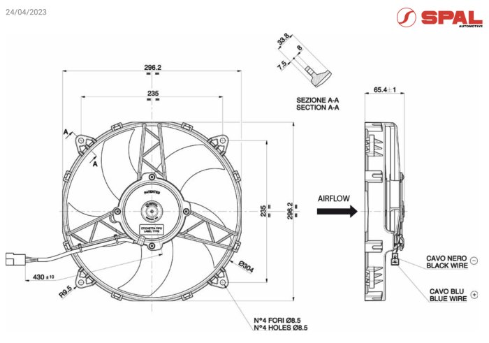 Вентилятор втягивающий (за радиатором) 11" (280mm) 2090 м3/ч SPAL VA26-AP50/C-44A