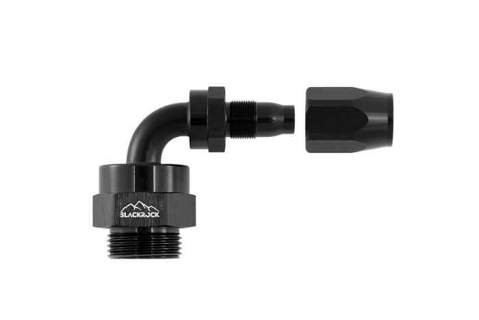 - 6 AN (6AN AN6) фитинг 90°, ПАПА M22 x 1,5 mm, BLACKROCK LAB, A06-090-M22BK