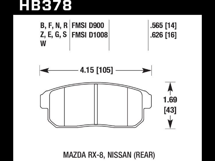 Колодки тормозные HB378F.565 HAWK HPS  Mazda RX-8, задние