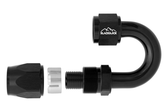 - 10 AN (10AN AN10) фитинг 180°, K90 серия, BLACKROCK LAB ЧЁРНЫЙ, K10-180-9BK