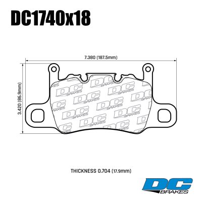Колодки тормозные DC1740E18 DC Brakes RT.2, задние PORSCHE 911 (991) GT3, 992, CAYMAN 718 GT4