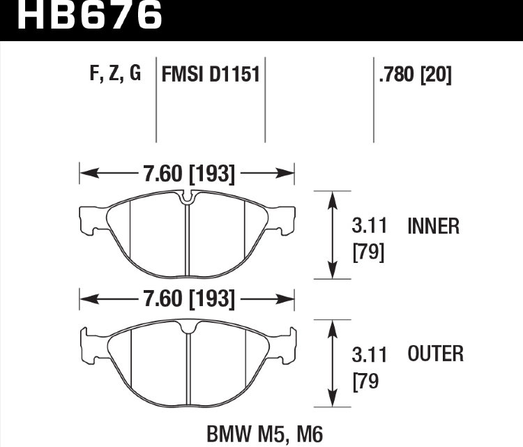Колодки тормозные HB676F.671 HAWK HPS передние BMW M5, M6 (E60, E61)